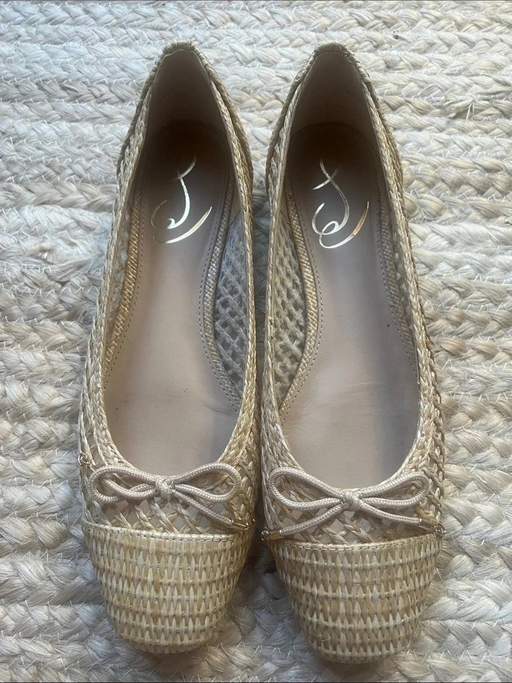 Sam Edelman Natural Raffia Ballet Flats with Bow